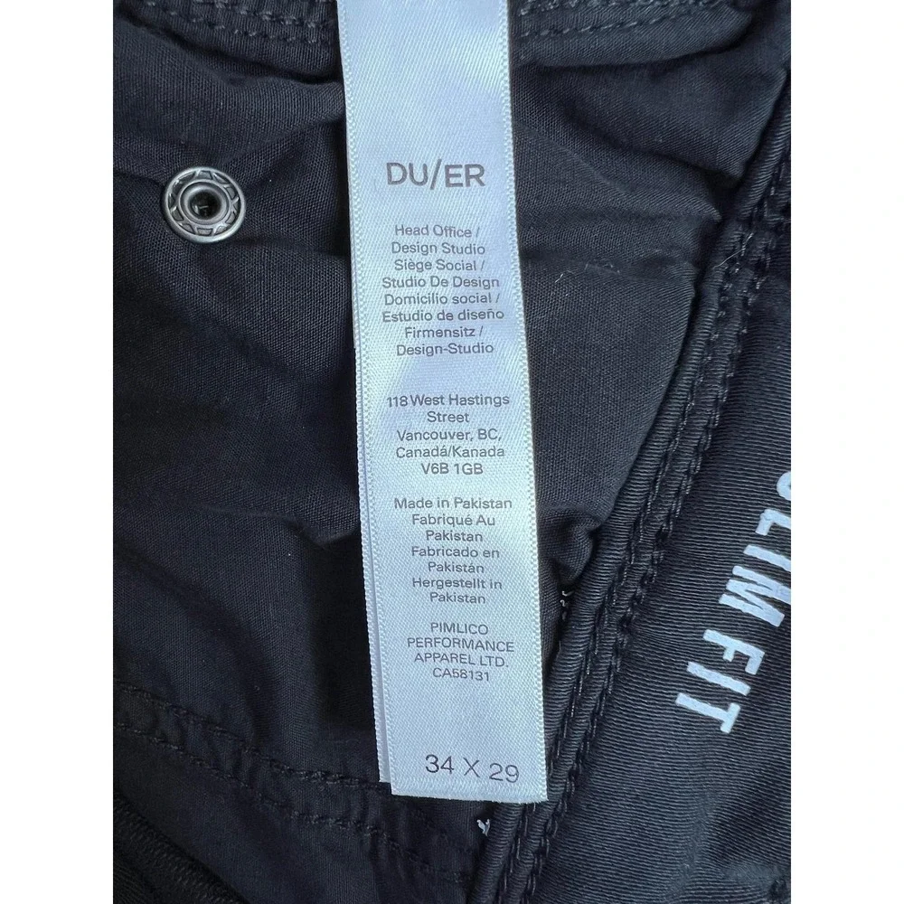 DU/ER Pants Mens 34x29 Black No Sweat Jogger N2X Slim Fit Stretch Casual NEW